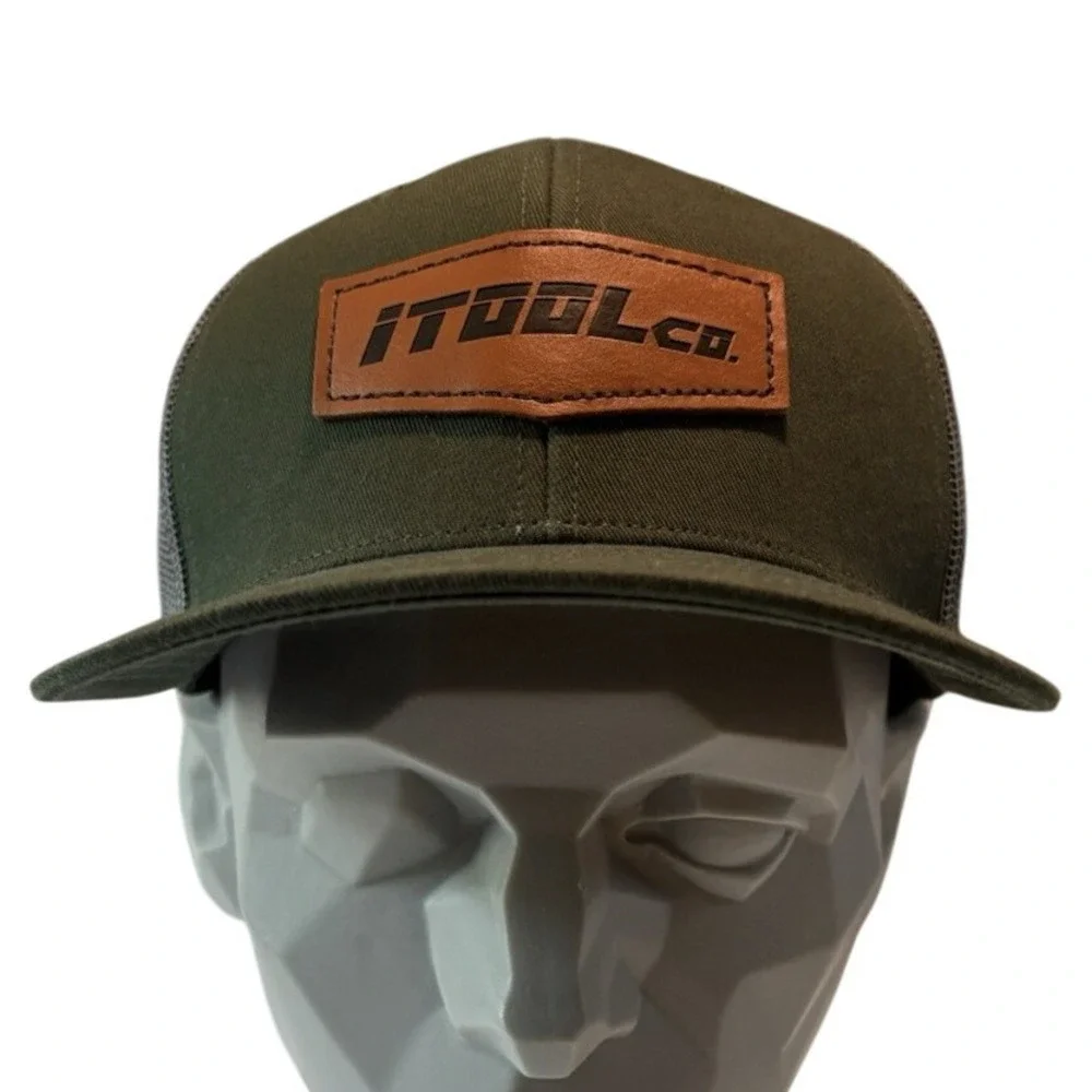 iTOOLco Green Trucker Hat Snapback Mesh Cap Leather Patch‎ Logo One Size OSFM